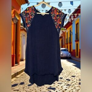 Umgee Navy Dress with‎ Colorful Embroidery size S
